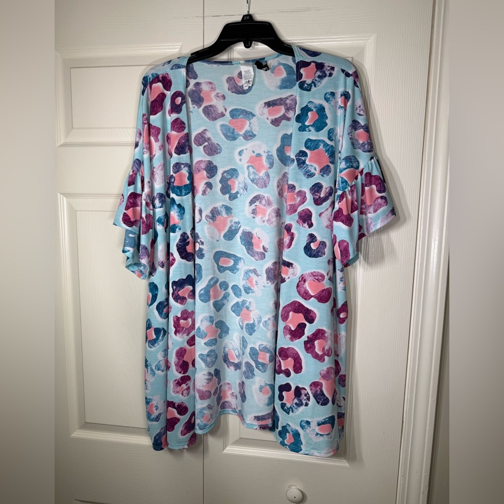 HEIMISH USA‎ Women’s Multi Water Color Leopard Print Kimono Sizo 2X